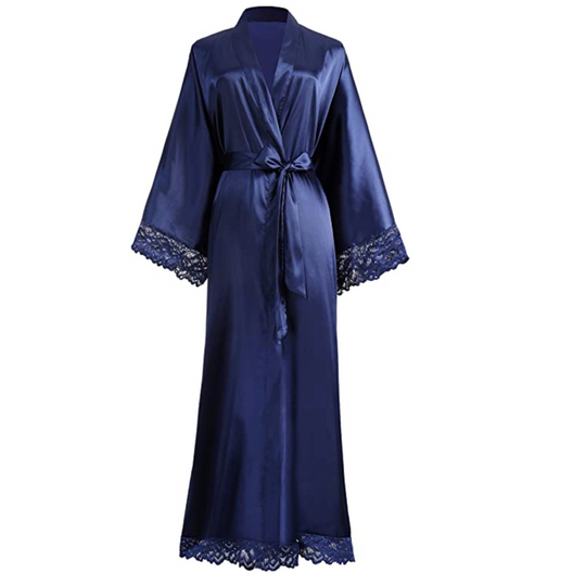 Lange Bademantel aus Satin mit Spitzen Details