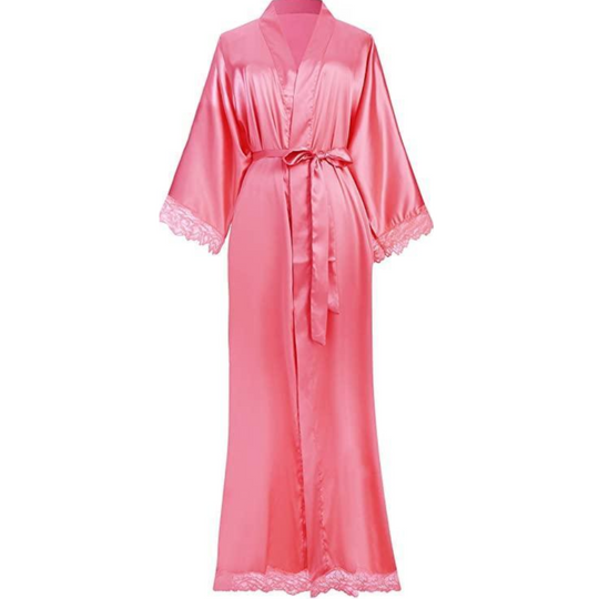 Lange Bademantel aus Satin mit Spitzen Details