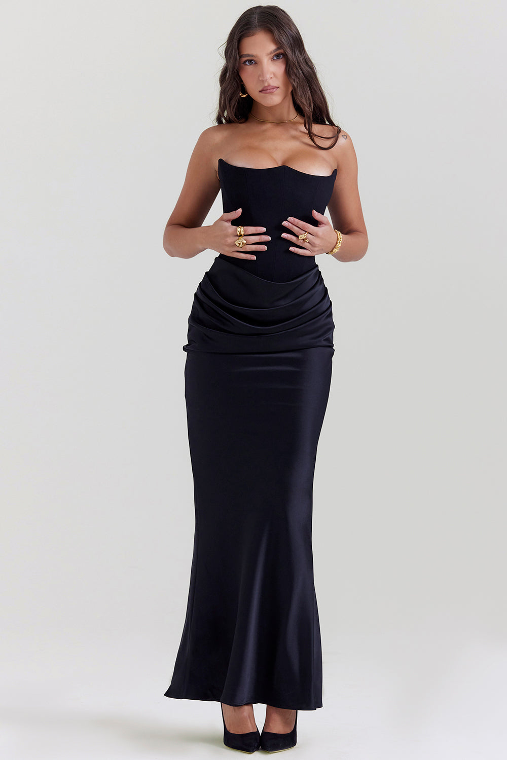 Trägerloses Korsett Maxi Kleid