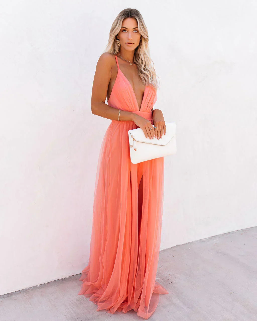 Elegantes orangefarbenes Kleid mit Trägern für Frauen
