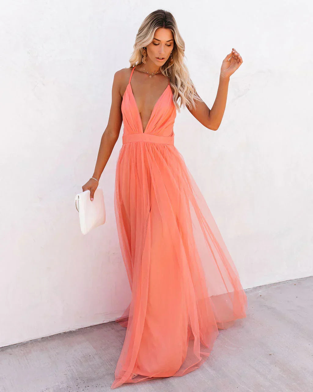 Elegantes orangefarbenes Kleid mit Trägern für Frauen