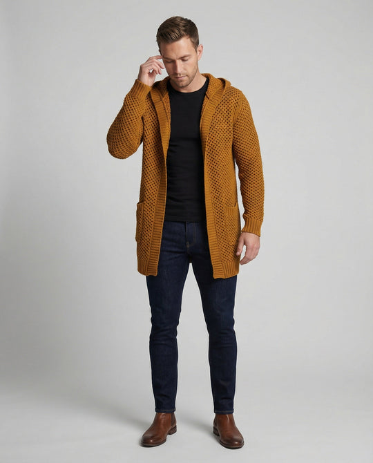 Shopnory | Mittlange Herren – Strickcardigan mit Kapuze