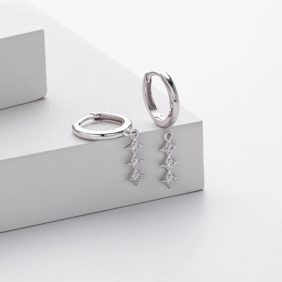 1 Paar 18K Gold Plattiert Weiß Gold Plattiert Rhodium Plattiert 925 Sterling Silber Zirkon 925 Sterling Silber Ohrringe Geometrische Tropf Ohrringe | Shop Nory