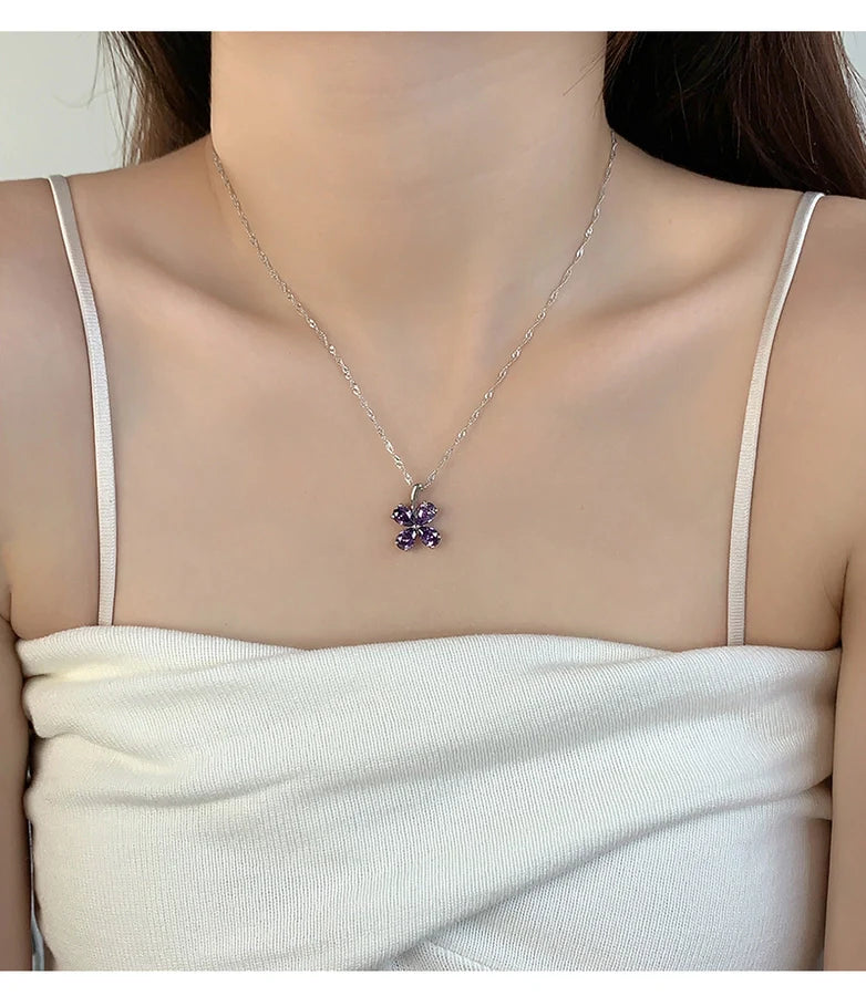 925 Sterling Silber Zirkon Polieren Einlage Blütenanhänger Halskette | Shop Nory