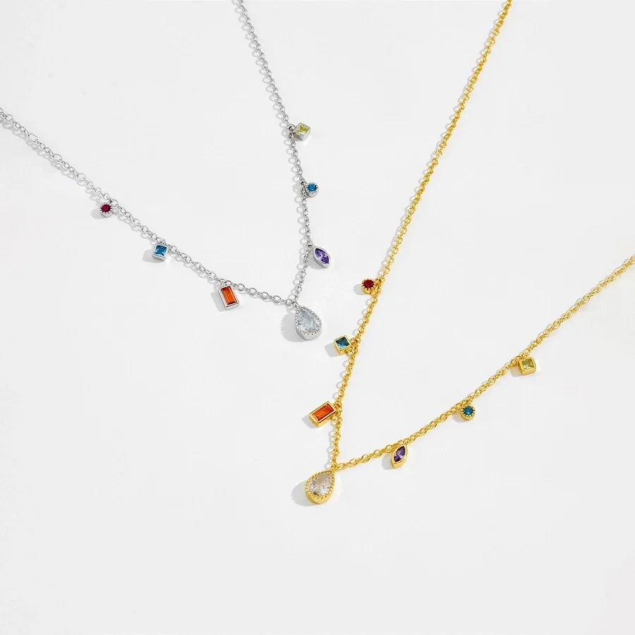 925 Sterling Silber Zirkon Kabelkette Wassertröpfchen Anhänger Necklace | Shop Nory