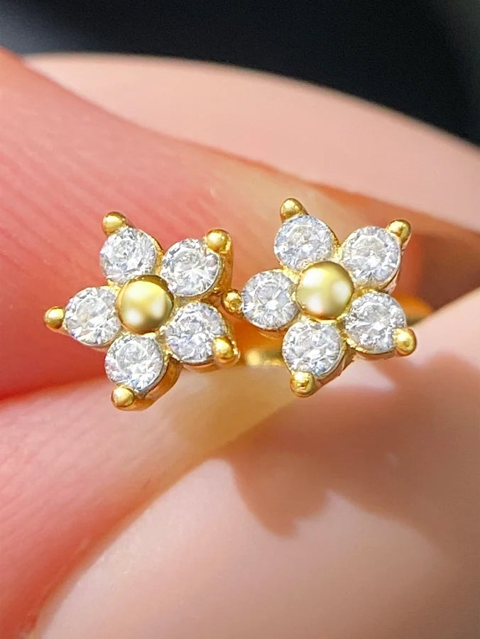 1 Paar 18K goldplattierte versilberte 925 Sterling Silber Zirkon 925 Sterling Silber Ohrringe Blumen Ohrstecker | Shop Nory