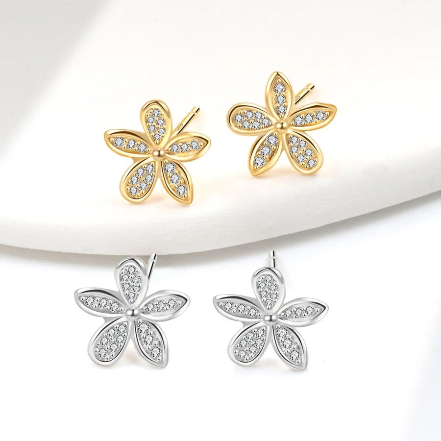 1 Paar 18K vergoldete 925 Sterling Silber Zirkon 925 Sterling Silber Ohrringe Blumen Ohrstecker | Shop Nory