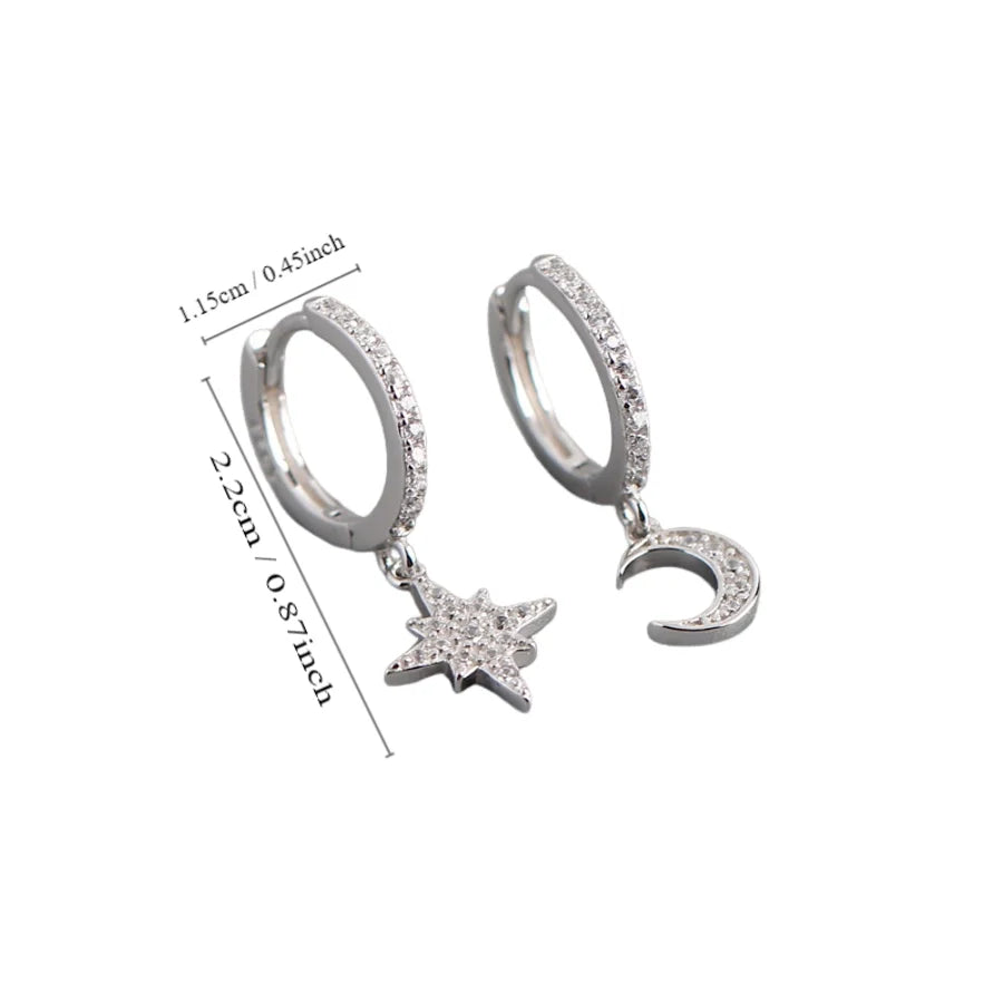 1 Paar 18K Goldbeschichtet Weißgoldbeschichtet 925 Sterlingsilber Zirkon 925 Sterlingsilber Ohrringe Stern Mond Tropf Ohrringe | Shop Nory