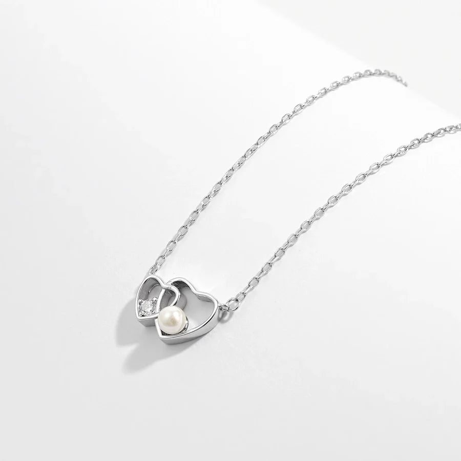 925 Sterling Silver Plated Shell Perlen Zirkon Kabelkette Herzform Halskette | Shop Nory