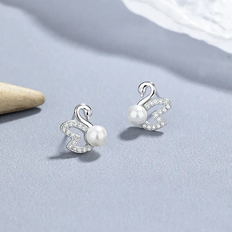 1 Paar 925 Sterling Silber Perle Zirkon 925 Sterling Silber Ohrringe Schwan Ohrstecker | Shop Nory