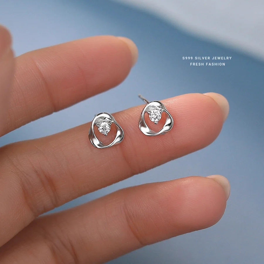 1 Paar S999 Silber Zirkon 925 Sterling Silber Ohrringe Geometrische Ohrstecker | Shop Nory