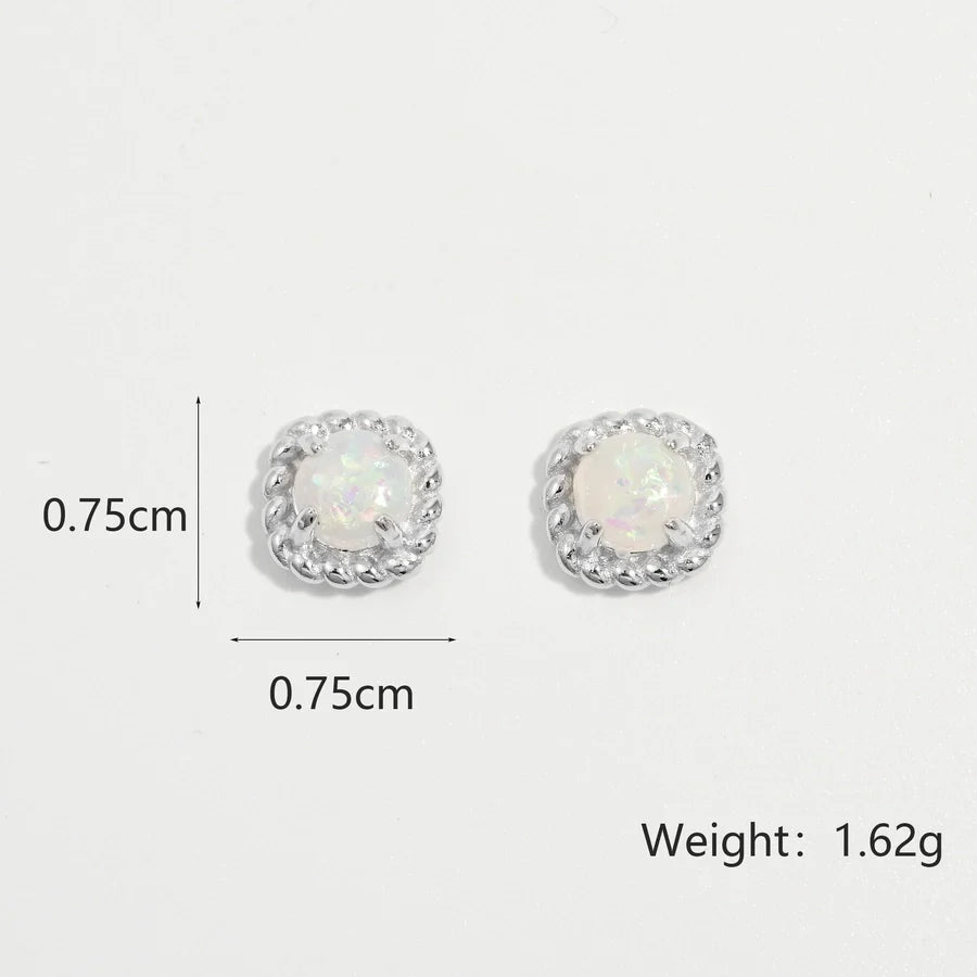 1 Paar Weißgoldbeschichtete 925 Sterlingsilber Künstliche Opal 925 Sterlingsilber Ohrringe Quadratische Ohrringe | Shop Nory