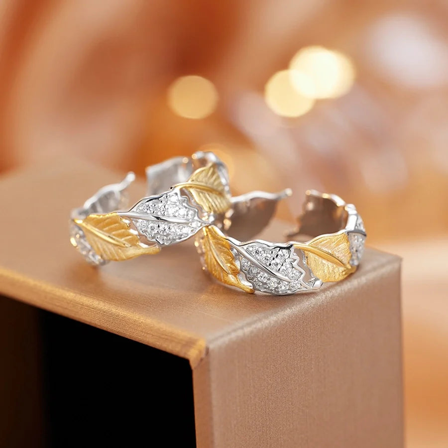 18K Gold Plated Weißgold Plated 925 Sterling Silber Zirkon Unregelmäßige Blätter Offene Ringe 925 Sterling Silber Ringe | Shop Nory