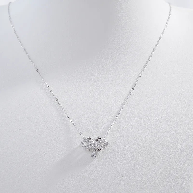 925 Sterling Silber Beschichtete Zirkon O-förmige Kette Plattierung Schleifen Knoten Anhänger Halskette | Shop Nory