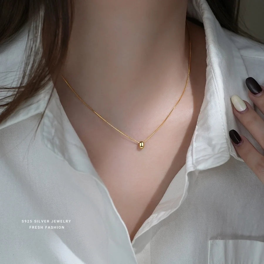 925 Sterling Silber Boxkette Plattierung Geometrische Anhänger Halskette | Shop Nory