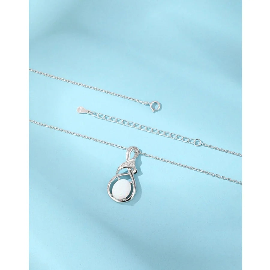 925 Sterling Silber Opal Zirkon Kabelkette Einlage Geometrische Anhänger Halskette | Shop Nory
