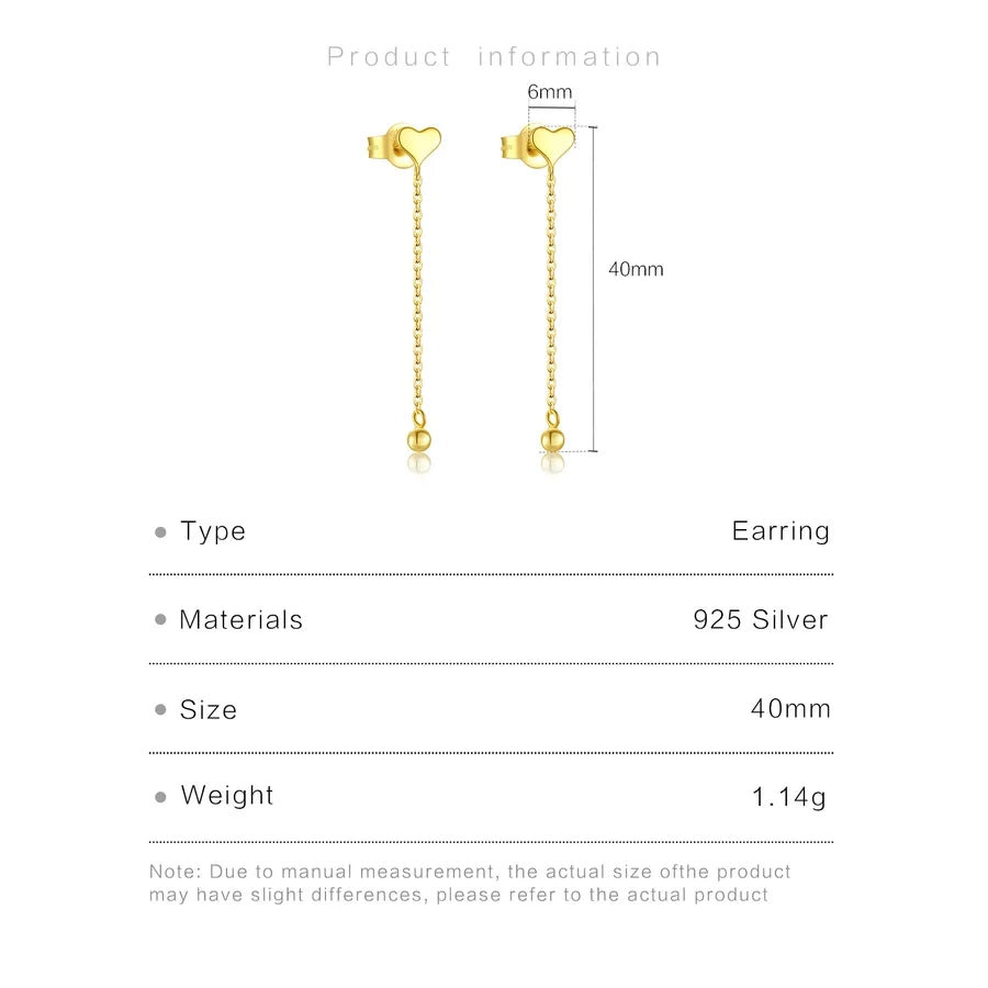 1 Paar 18K Gold Plattiert Weißgold Plattiert Sterlingsilber 925 Sterlingsilber Ohrringe Herzform Einfarbige Tropf Ohrringe | Shop Nory