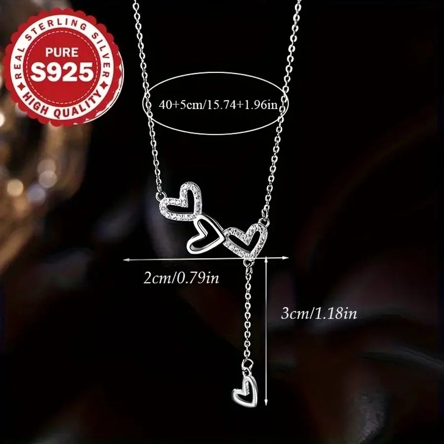 925 Sterling Silber Zirkon Kabelkette Hohlraum Einlage Herzform Anhänger Halskette | Shop Nory