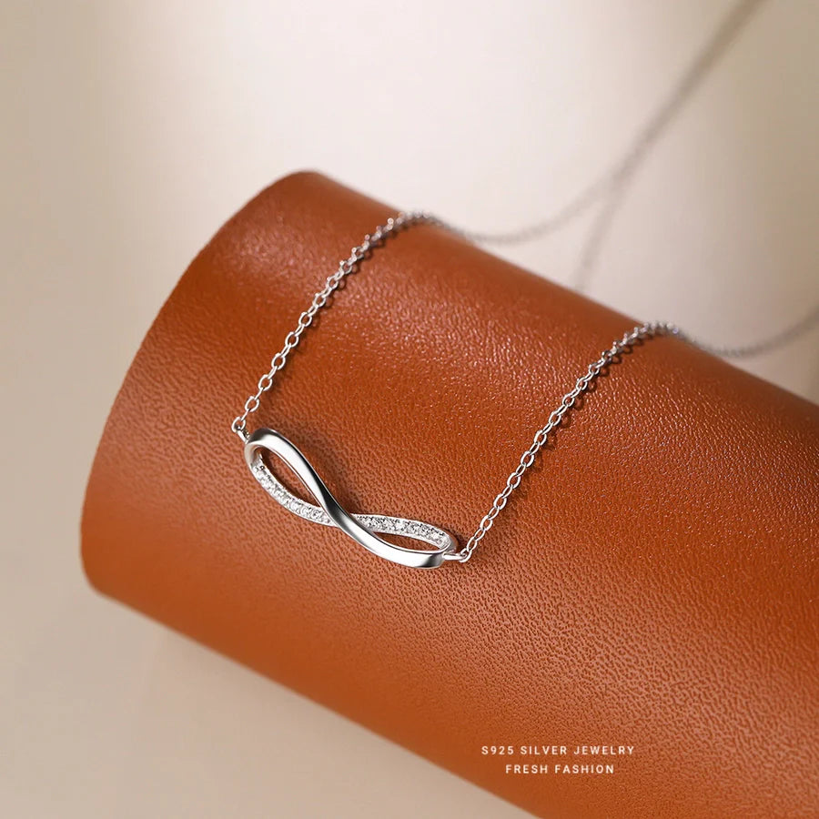 925 Sterling Silber Zirkon Kabelkette Unendlichkeit Anhänger Halskette | Shop Nory