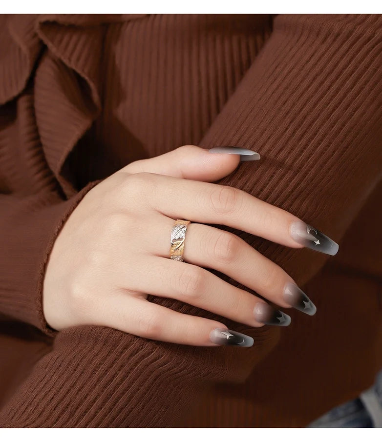 18K Gold Plated Weißgold Plated 925 Sterling Silber Zirkon Unregelmäßige Blätter Offene Ringe 925 Sterling Silber Ringe | Shop Nory