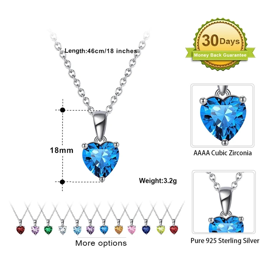925 Sterling Silber Überzogene Kabelkette Runde Herzform Geburtstagsstein Halskette | Shop Nory
