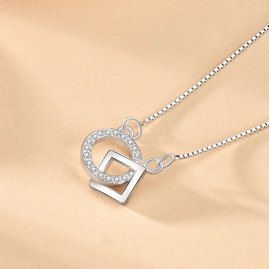 925 Sterling Silber Zirkon Boxkette Beschichtung Geometrische Anhänger Halskette | Shop Nory