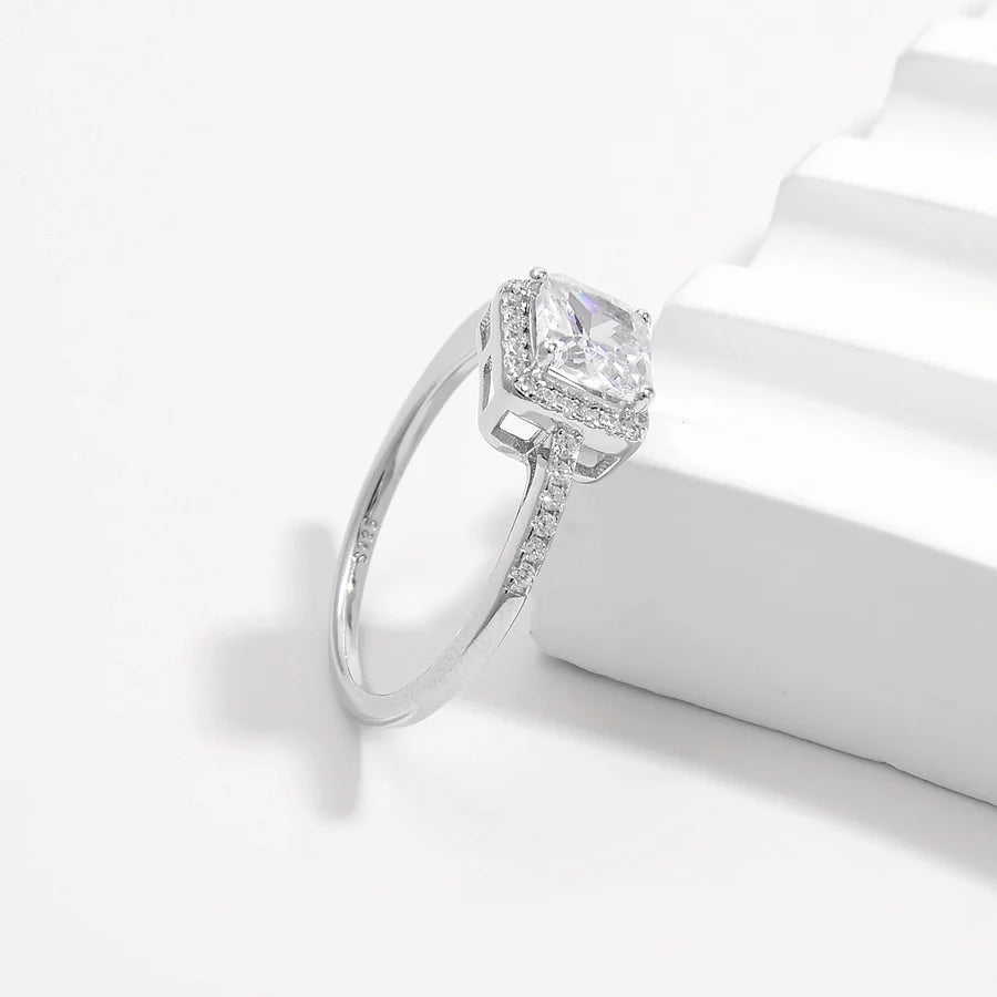 Weißgold plattiert 925 Sterling Silber Zirkon quadratische Herzform Ringe 925 Sterling Silber Ringe | Shop Nory