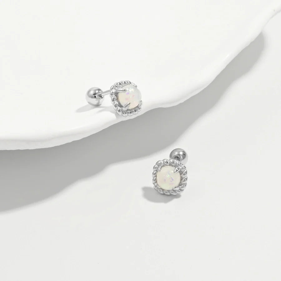 1 Paar Weißgoldbeschichtete 925 Sterlingsilber Künstliche Opal 925 Sterlingsilber Ohrringe Quadratische Ohrringe | Shop Nory