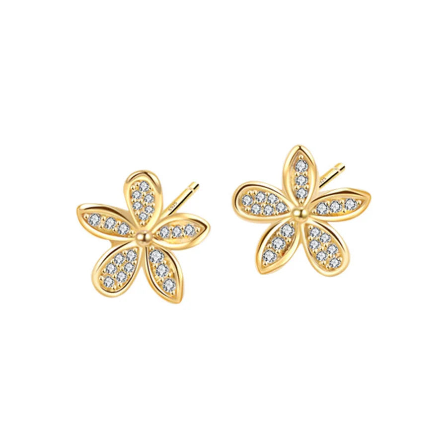 1 Paar 18K vergoldete 925 Sterling Silber Zirkon 925 Sterling Silber Ohrringe Blumen Ohrstecker | Shop Nory