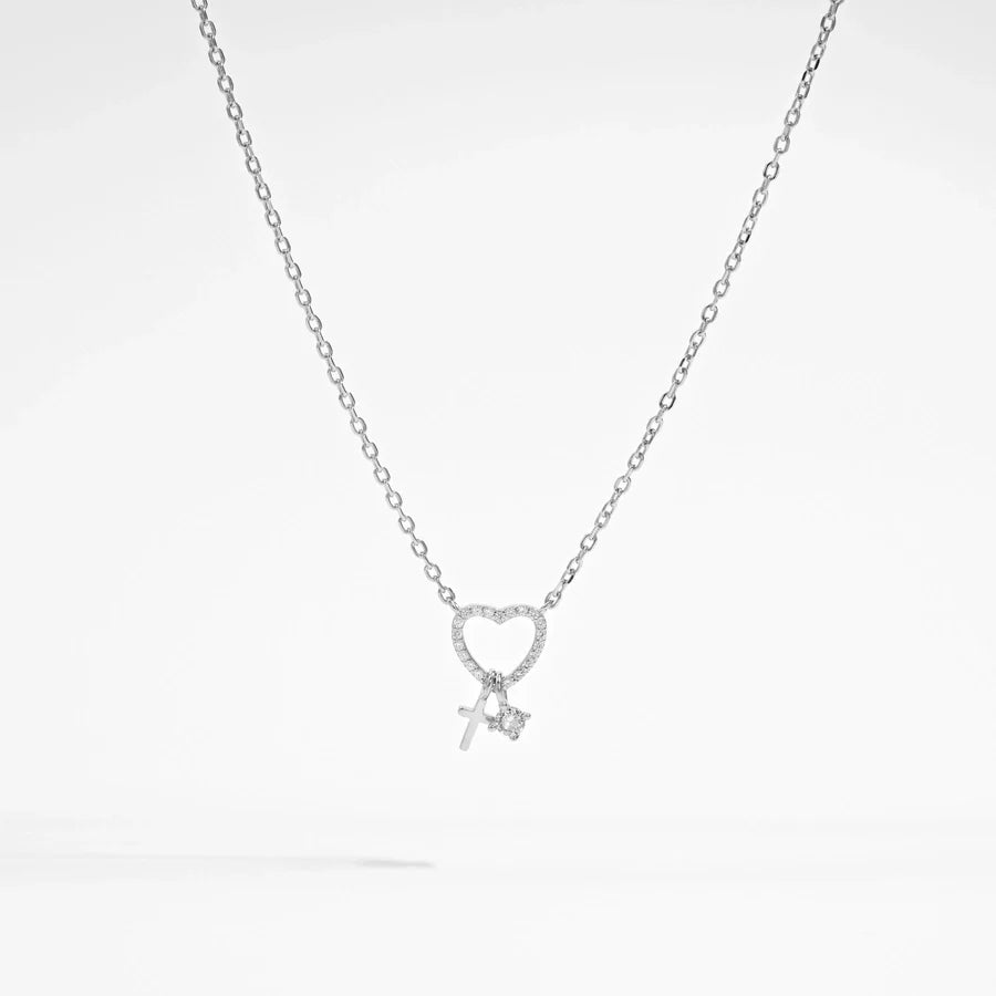 925 Sterling Silber Plattiert Zirkon Kabelkette Einlage Kreuz Herzform Anhänger Halskette | Shop Nory