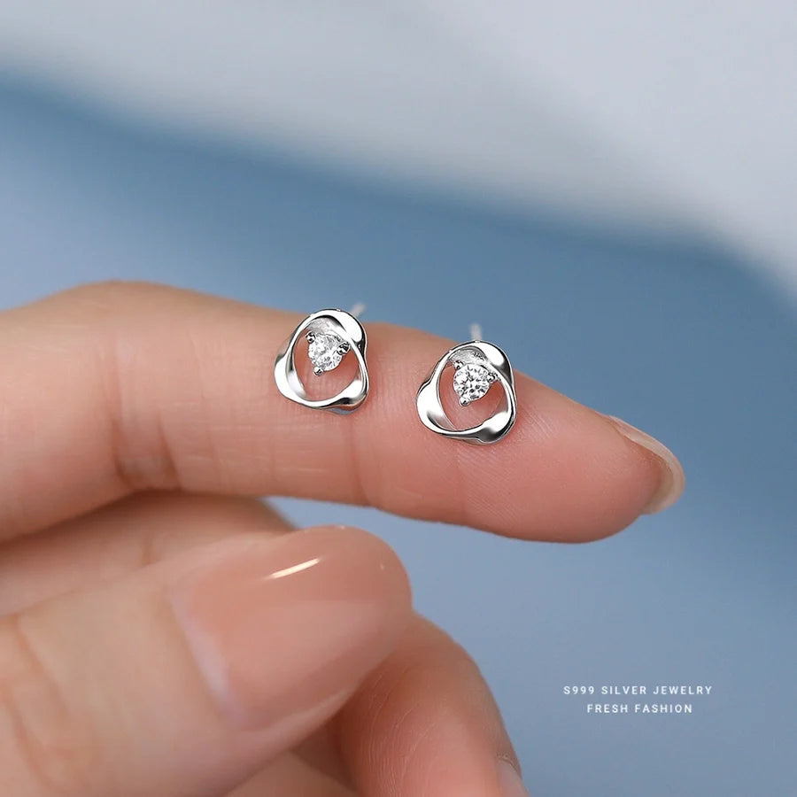 1 Paar S999 Silber Zirkon 925 Sterling Silber Ohrringe Geometrische Ohrstecker | Shop Nory