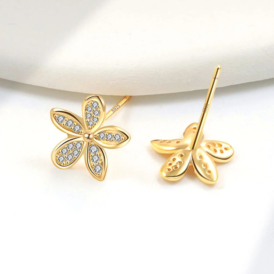 1 Paar 18K vergoldete 925 Sterling Silber Zirkon 925 Sterling Silber Ohrringe Blumen Ohrstecker | Shop Nory