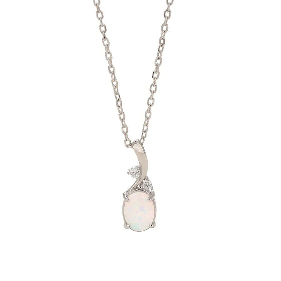 925 Sterling Silber Opal Zirkon Kabelkette Einlage Geometrische Anhänger Halskette | Shop Nory