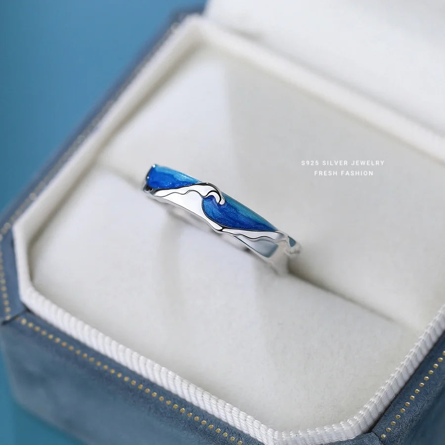 925 Sterling Silber Künstlicher Mondstein Meereswelle Fischschwanz Wal Offene Ringe 925 Sterling Silber Ringe | Shop Nory
