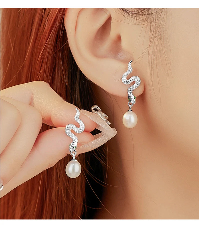 1 Paar 18K vergoldet Weißgold-plattiert 925 Sterling Silber Perle Zirkon 925 Sterling Silber Ohrringe Schlangenohrringe | Shop Nory