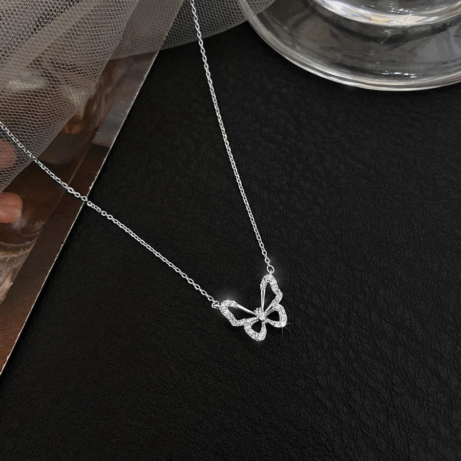925 Sterlingsilber Zirkon Kabelkette Hohlrauminlage Schmetterlingshalskette | Shop Nory
