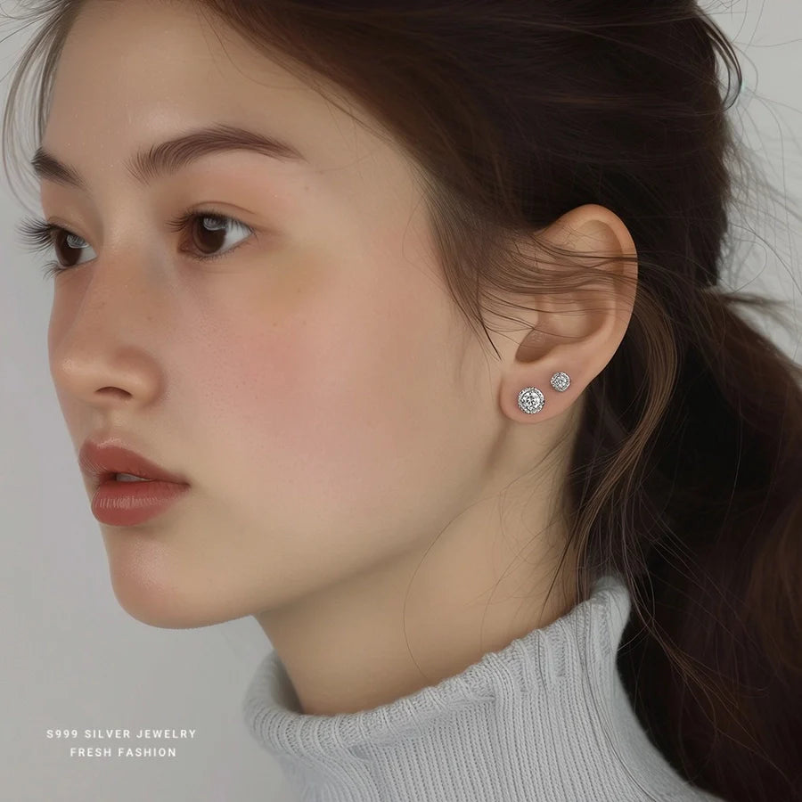 1 Paar 925 Sterling Silber Zirkon 925 Sterling Silber Ohrringe Runde Ohrstecker | Shop Nory