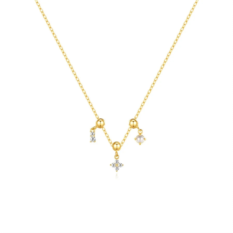 925 Sterling Silber Zirkon Kabelkette Beschichtung Geometrische Multi Charms Halskette | Shop Nory