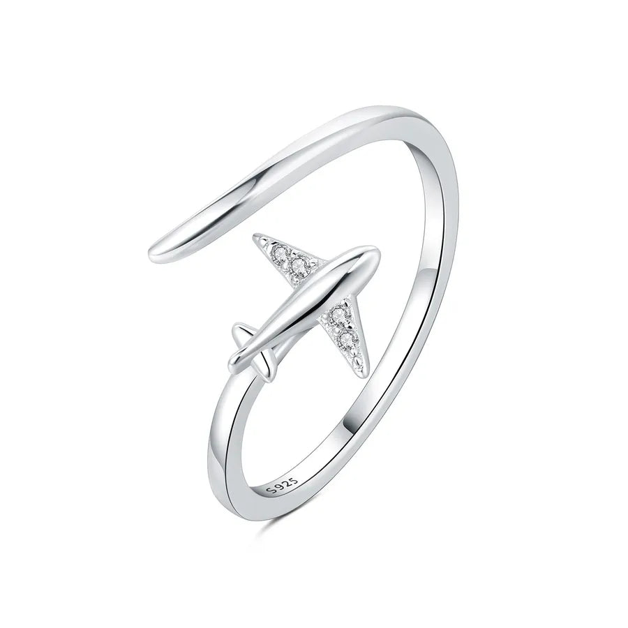 925 Sterlingsilber Buchstaben-Mond-Flugzeug Offene Ringe 925 Sterlingsilber Ringe | Shop Nory