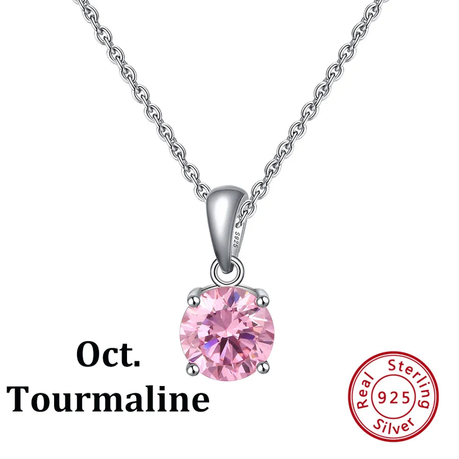 925 Sterling Silber Überzogene Kabelkette Runde Herzform Geburtstagsstein Halskette | Shop Nory