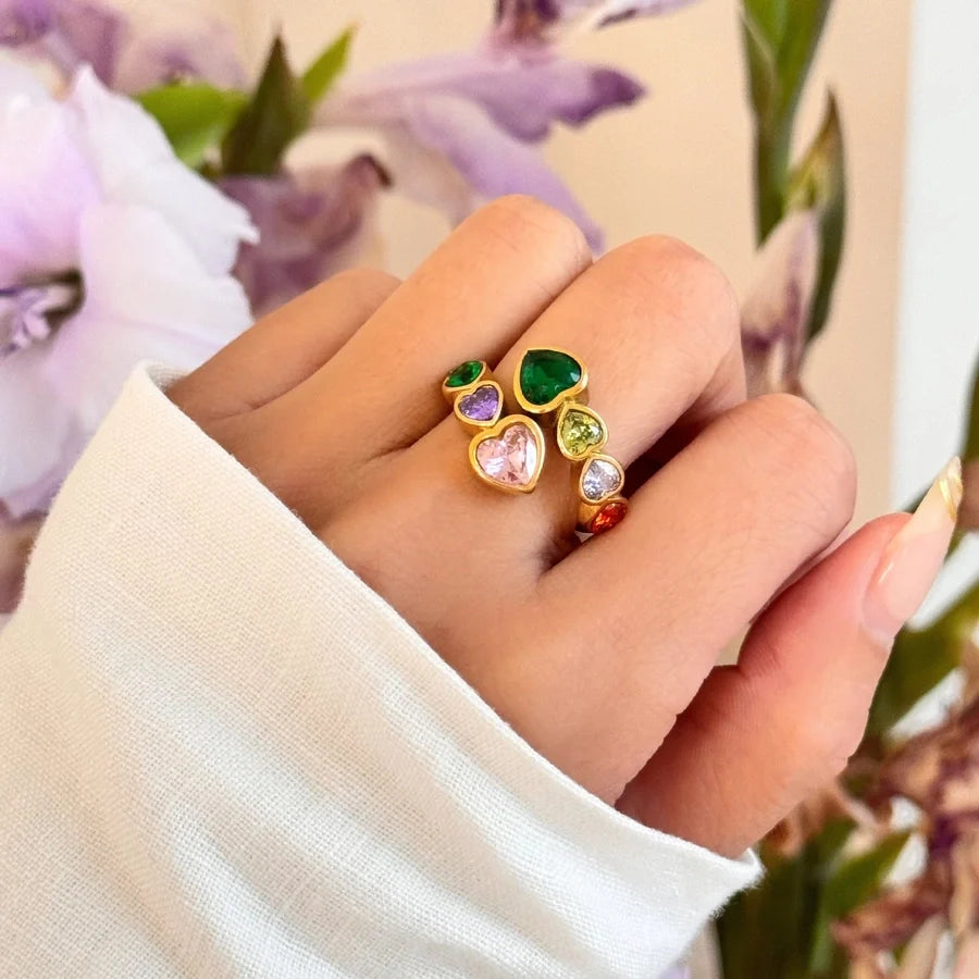 Ring "Bella" mit bunten Herzen in Edelstahl gold | Shop Nory