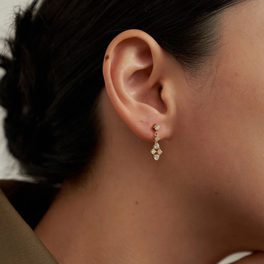 1 Paar 18K vergoldete 925 Sterling Silber Zirkon 925 Sterling Silber Ohrringe geometrische Tropfenohrringe | Shop Nory