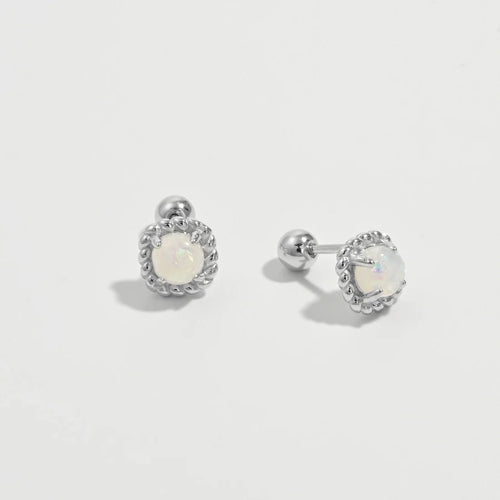 1 Paar Weißgoldbeschichtete 925 Sterlingsilber Künstliche Opal 925 Sterlingsilber Ohrringe Quadratische Ohrringe | Shop Nory
