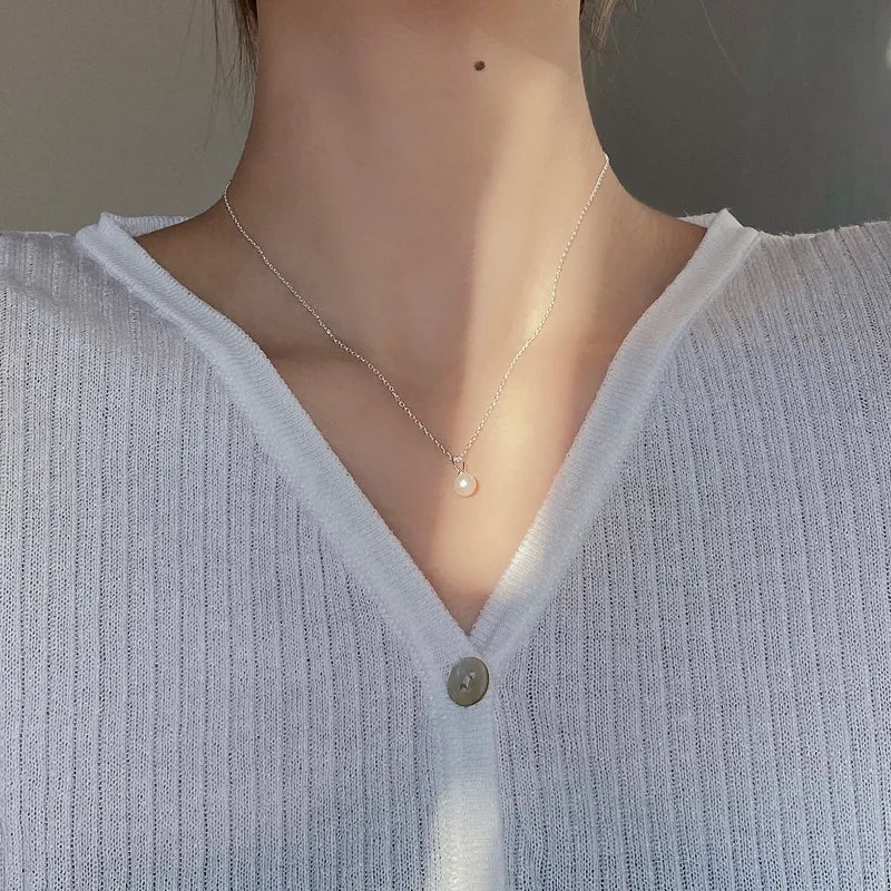 925 Sterlingsilber Süßwasserperlen Kabelkette Einlage Geometrisches Anhänger Halskette | Shop Nory