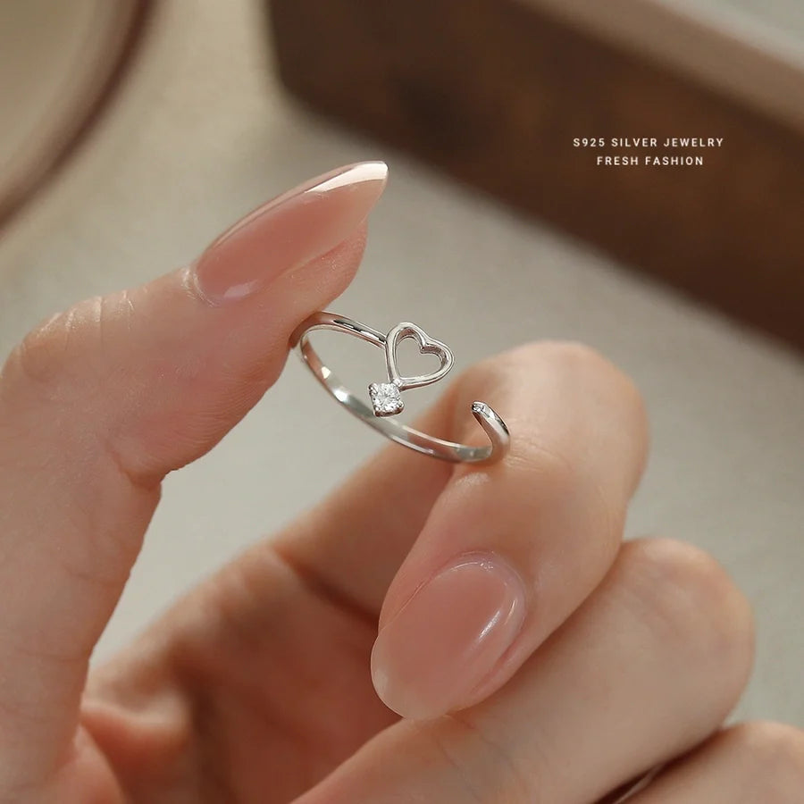 925 Sterlingsilber Zirkon Herzform Offene Ringe 925 Sterlingsilber Ringe | Shop Nory