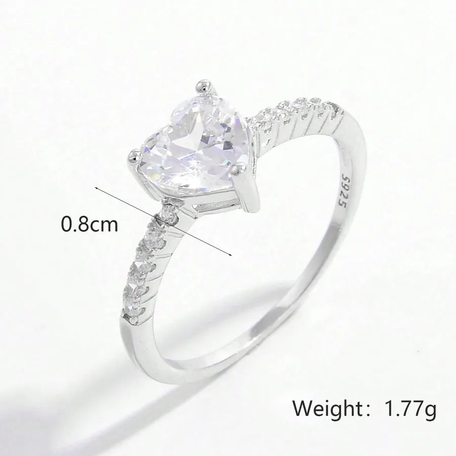 Weißgoldplattierte 925 Sterlingsilber Zirkon Herzform Ringe 925 Sterlingsilber Ringe | Shop Nory