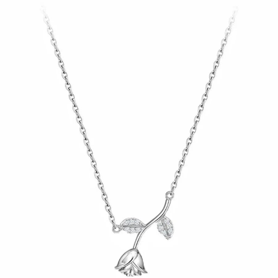 925 Sterlingsilber Zirkon Kabelkette Einlage Rose Halskette | Shop Nory