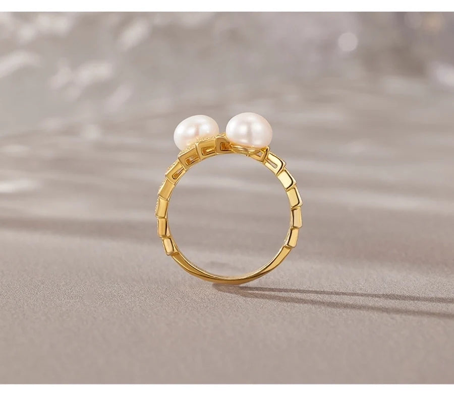 18K vergoldete Weißgold vergoldete 925 Sterling Silber Perle Zirkon geometrische Ringe 925 Sterling Silber Ringe | Shop Nory