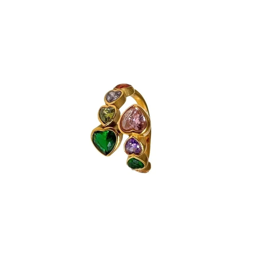 Ring "Bella" mit bunten Herzen in Edelstahl gold | Shop Nory