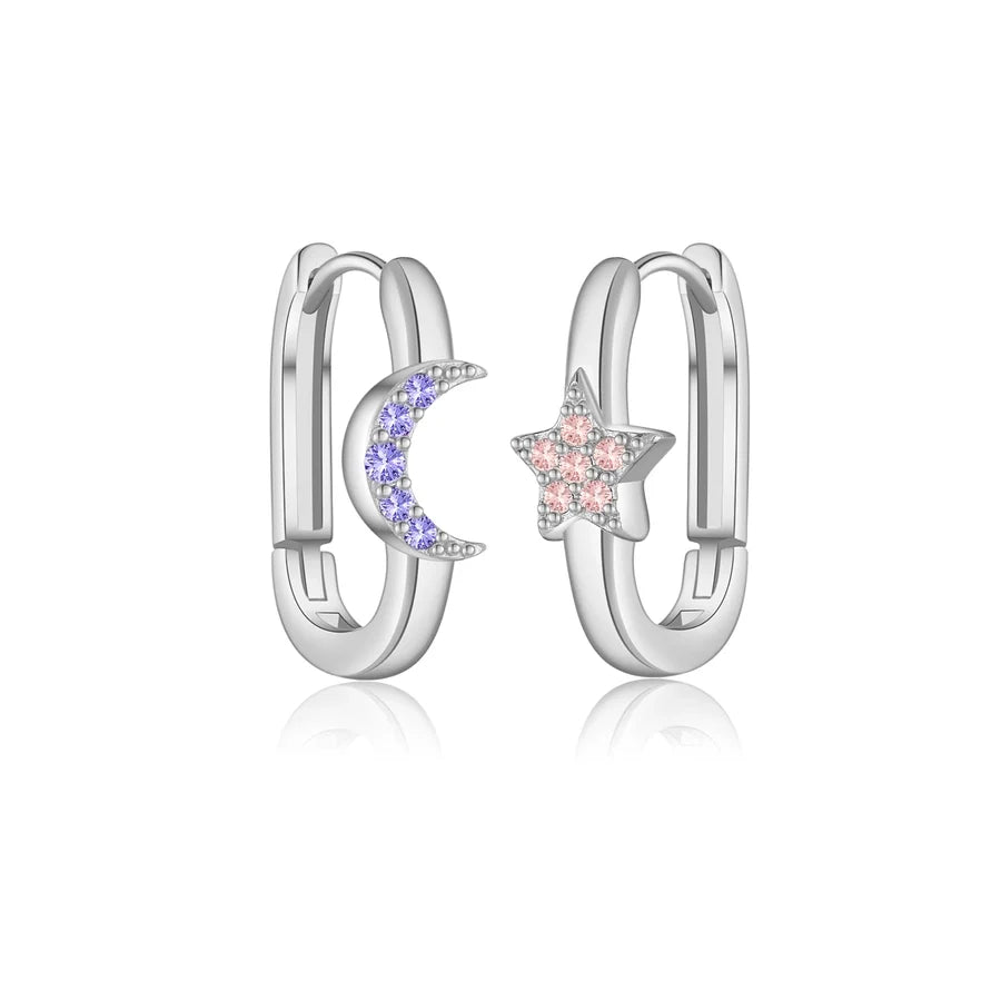 1 Paar 18K Gold Plattiert Weißgold Plattiert 925 Sterling Silber Zirkon 925 Sterling Silber Ohrringe Stern Mond Ohrringe | Shop Nory